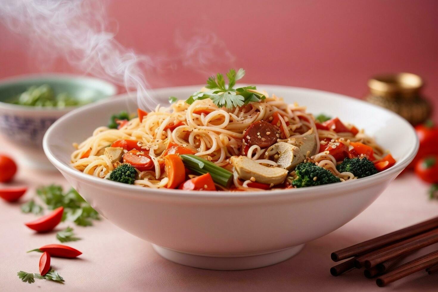 Mouth-watering noodles with a hint of spice Generative AI photo