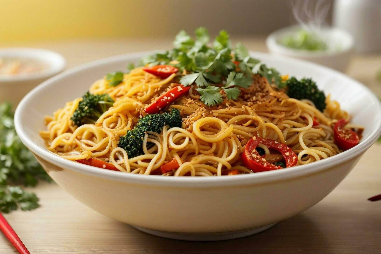 Mouth-watering noodles with a hint of spice Generative AI photo