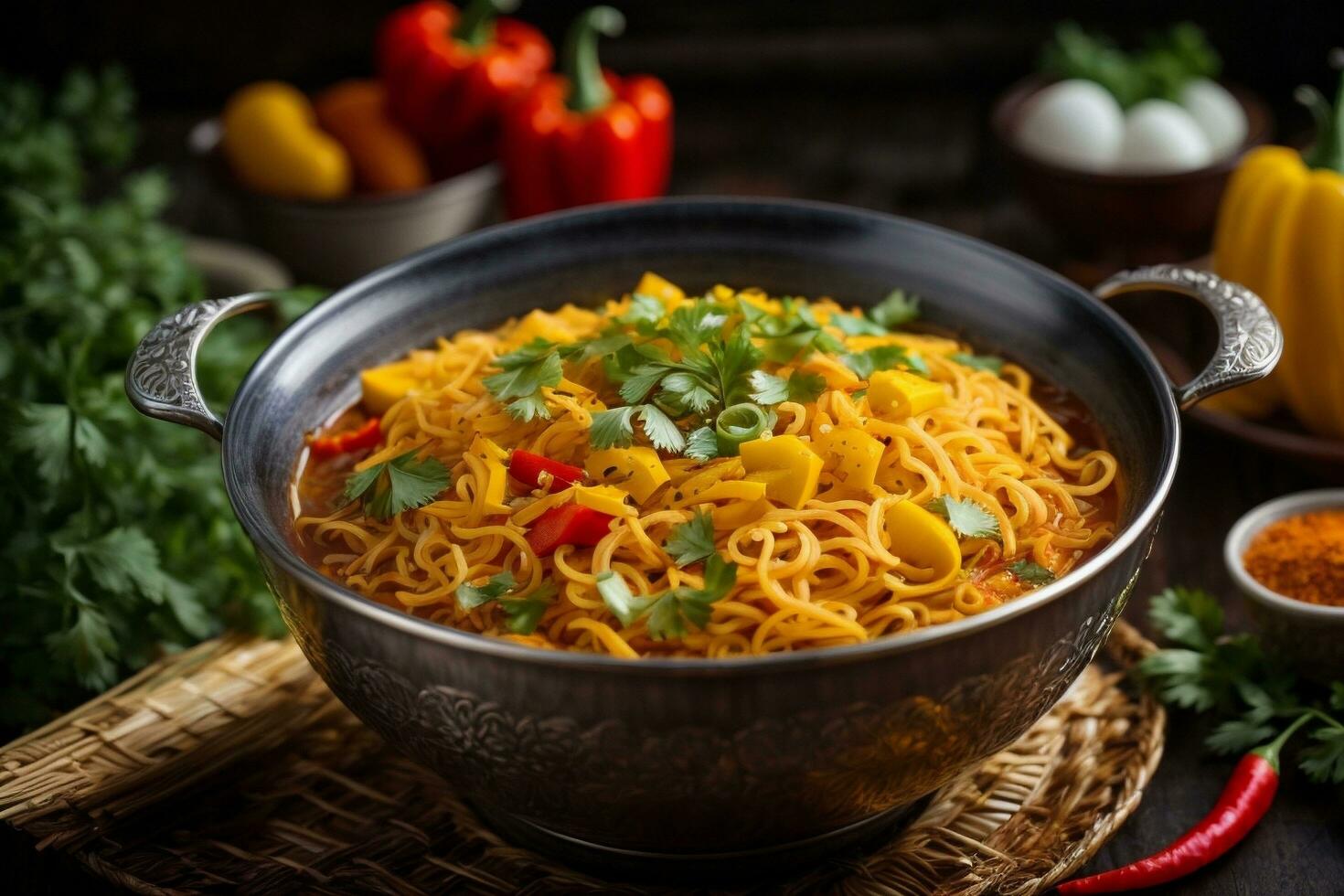 Mouth-watering noodles with a hint of spice Generative AI photo