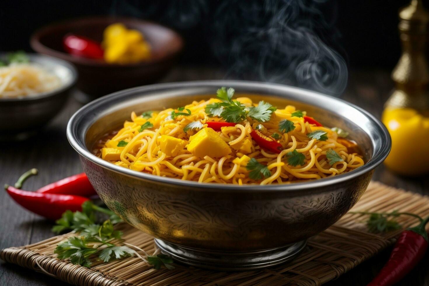 Mouth-watering noodles with a hint of spice Generative AI photo