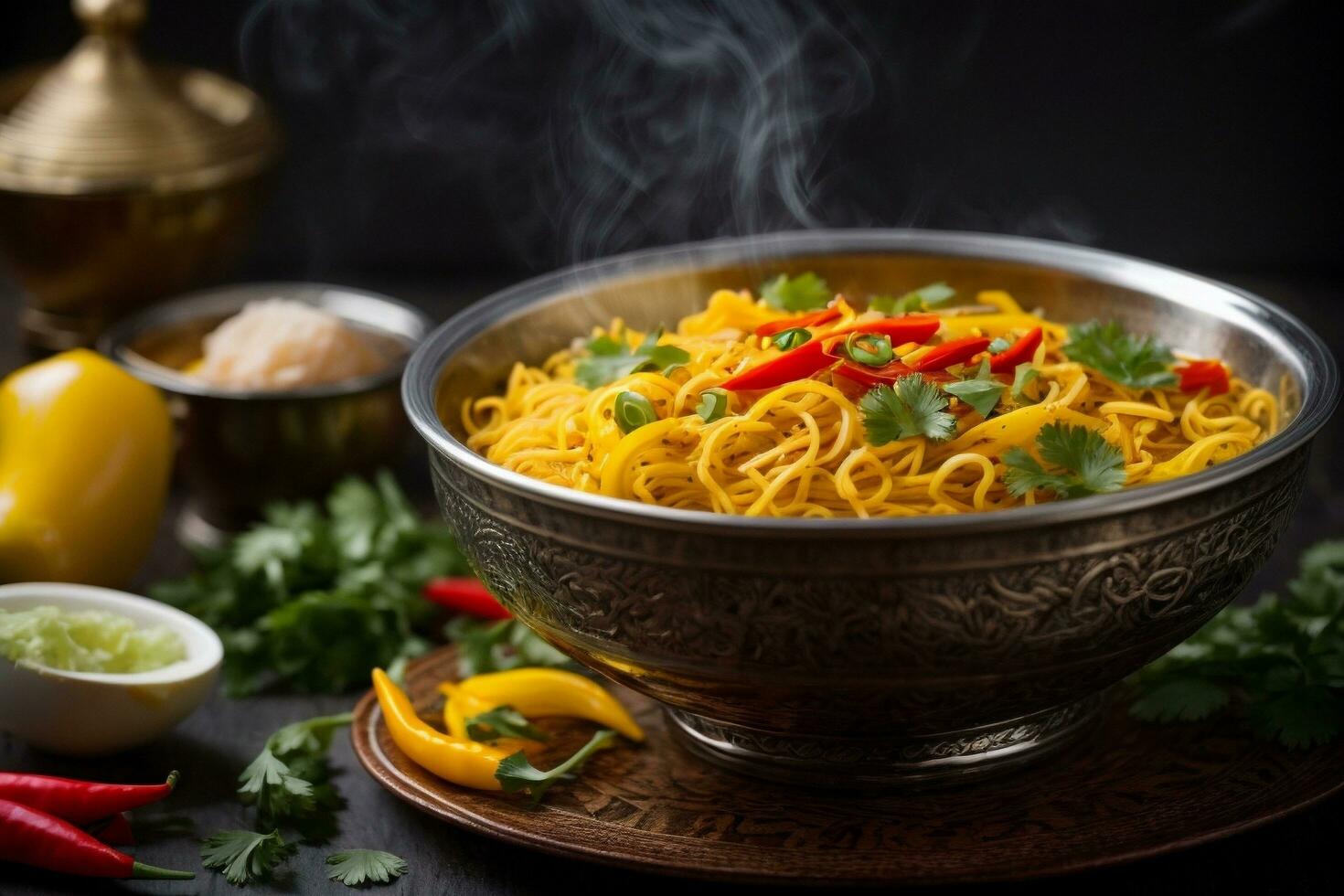 Mouth-watering noodles with a hint of spice Generative AI photo