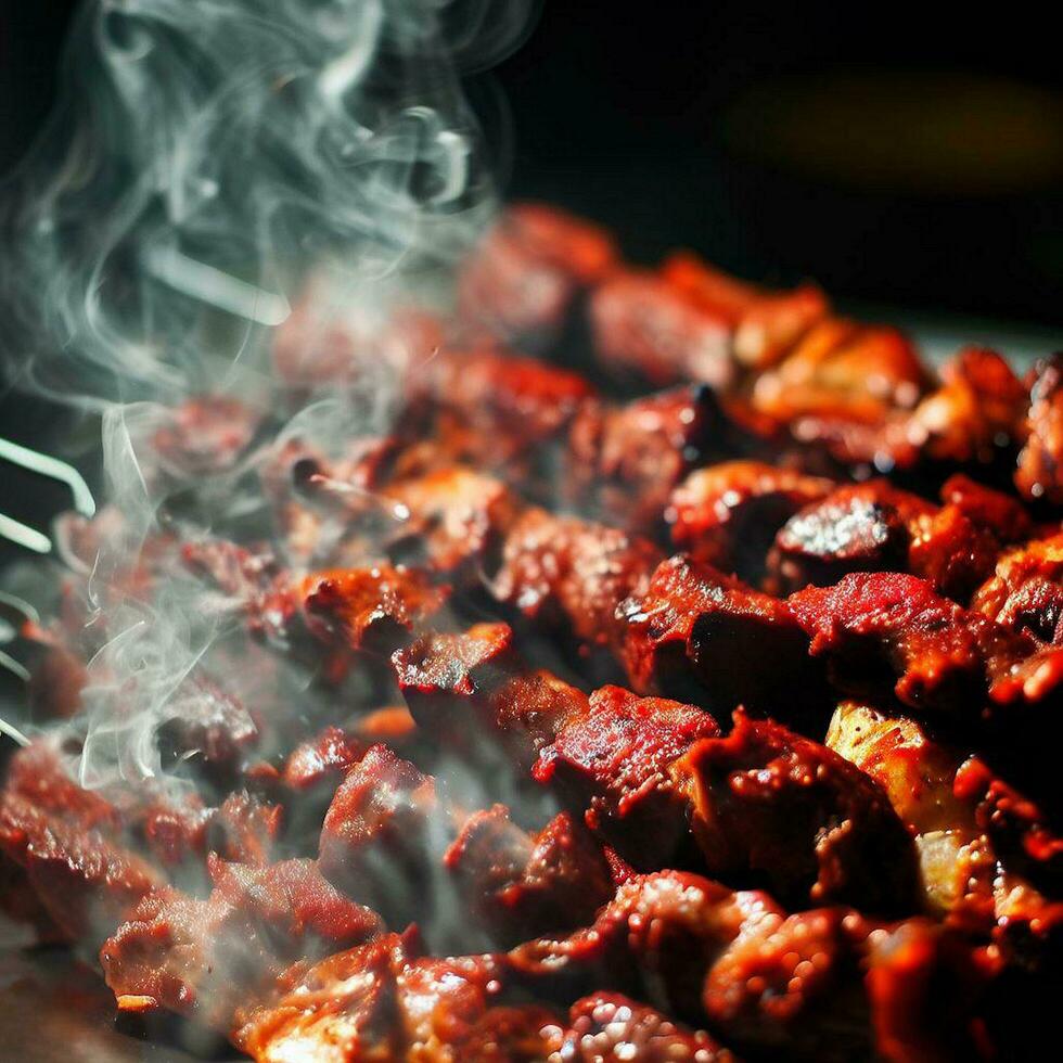 Delicious hot spicy shish kebab Generative AI photo