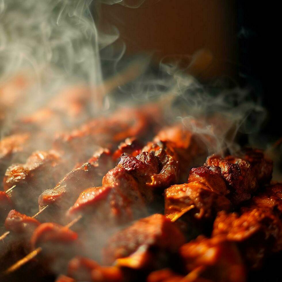 Delicious hot spicy shish kebab Generative AI photo