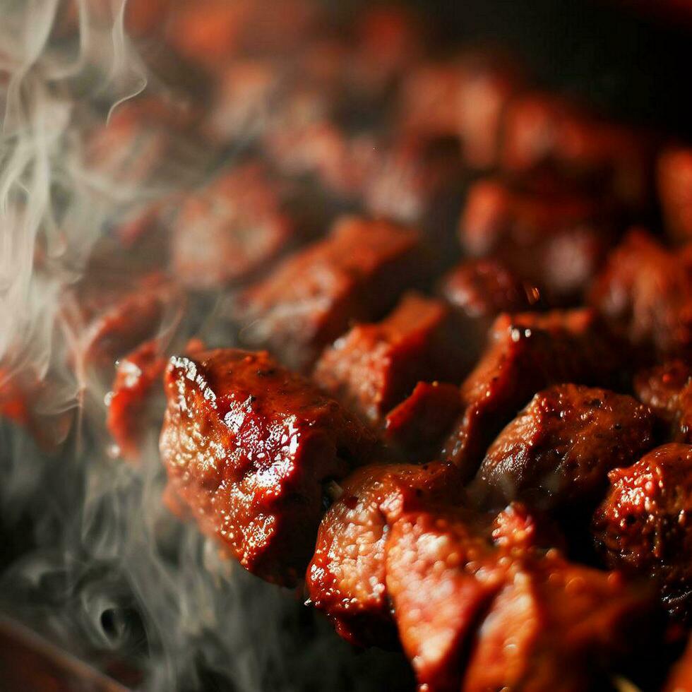 Delicious hot spicy shish kebab Generative AI photo