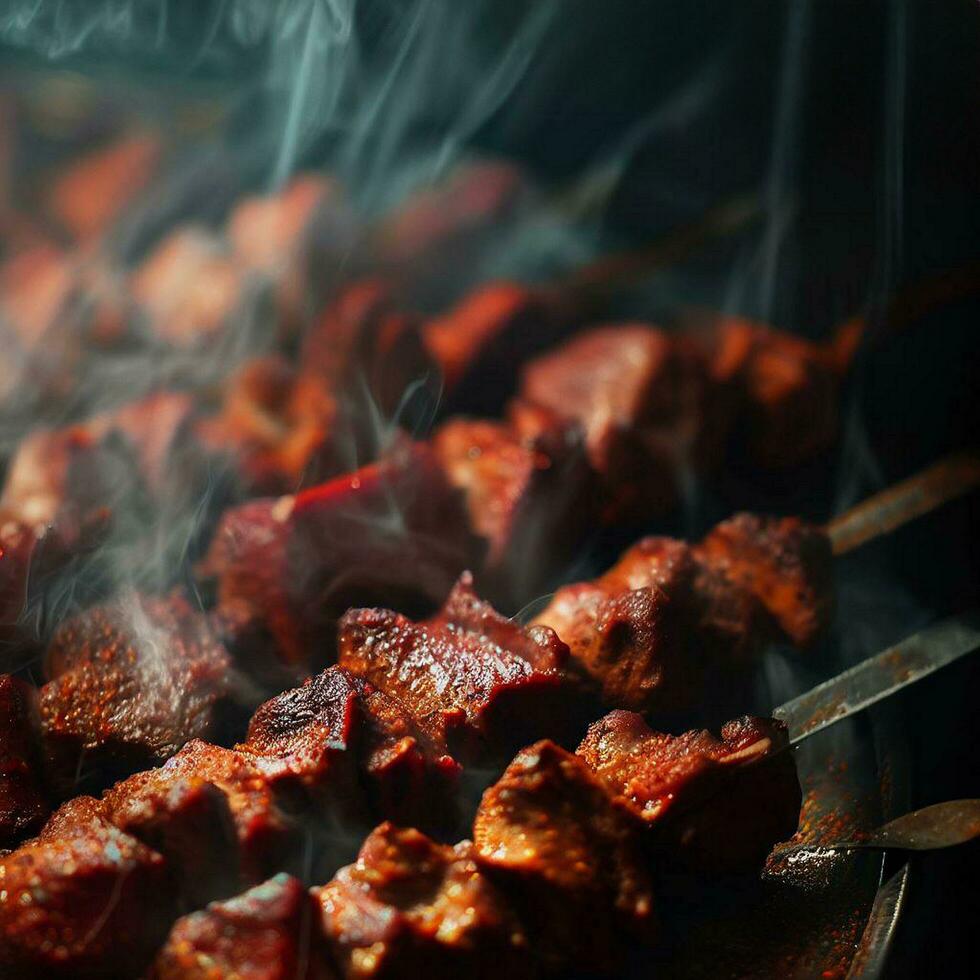 Delicious hot spicy shish kebab Generative AI photo