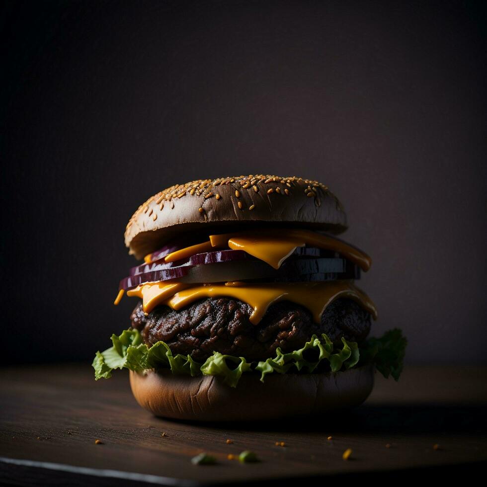 Mouth-watering and Tempting traditional cheese burger Generative AI photo