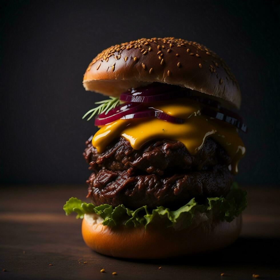 Agua en la boca y tentador tradicional queso hamburguesa generativo ai foto