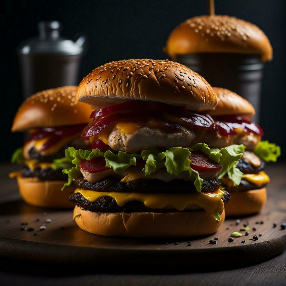 Agua en la boca y tentador tradicional queso hamburguesa generativo ai foto