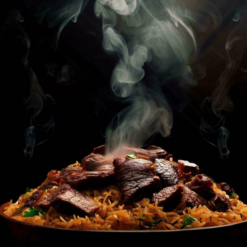 A Mouthwatering Biryani with Basmati Rice that was Absolutely Delicious by Generative AI photo
