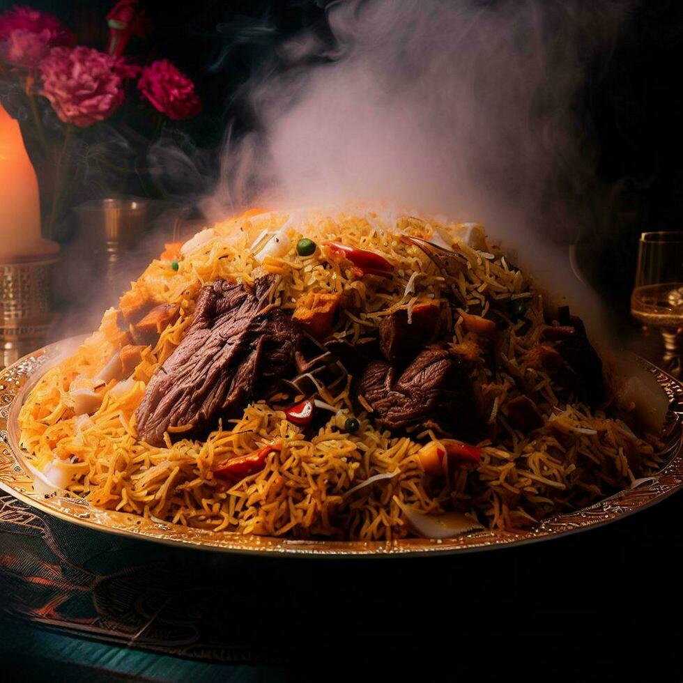 A Mouthwatering Biryani with Basmati Rice that was Absolutely Delicious by Generative AI photo