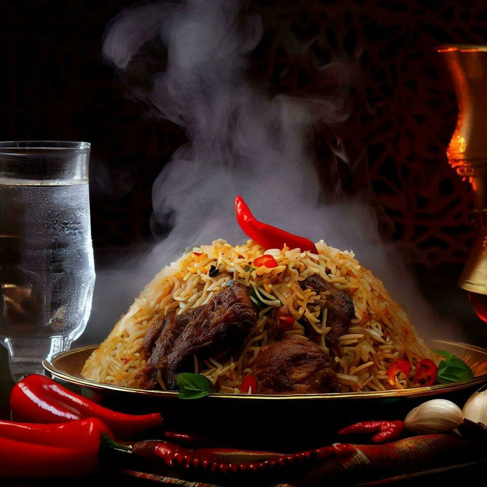 Tempting Biryani with Basmati Rice that was Absolutely Delicious by Generative AI photo