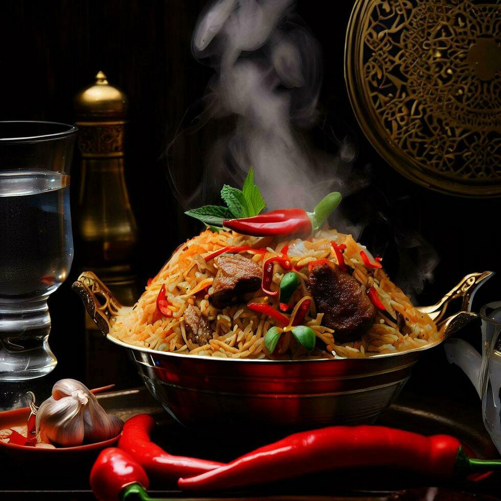 Tempting Biryani with Basmati Rice that was Absolutely Delicious by Generative AI photo