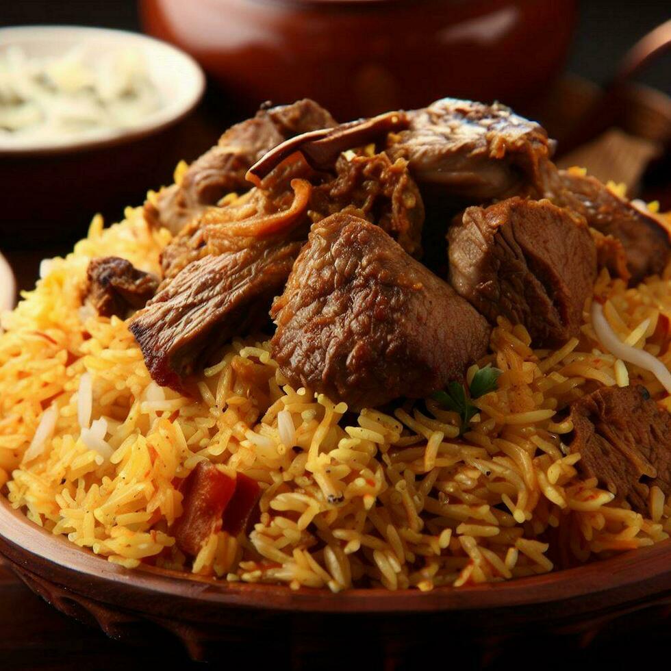 Tempting Biryani with Basmati Rice that was Absolutely Delicious by Generative AI photo