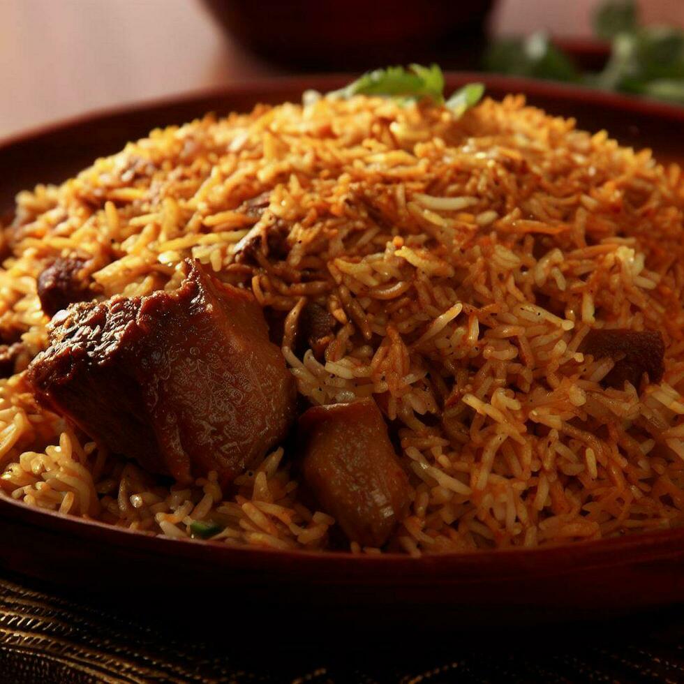 Tempting Biryani with Basmati Rice that was Absolutely Delicious by Generative AI photo