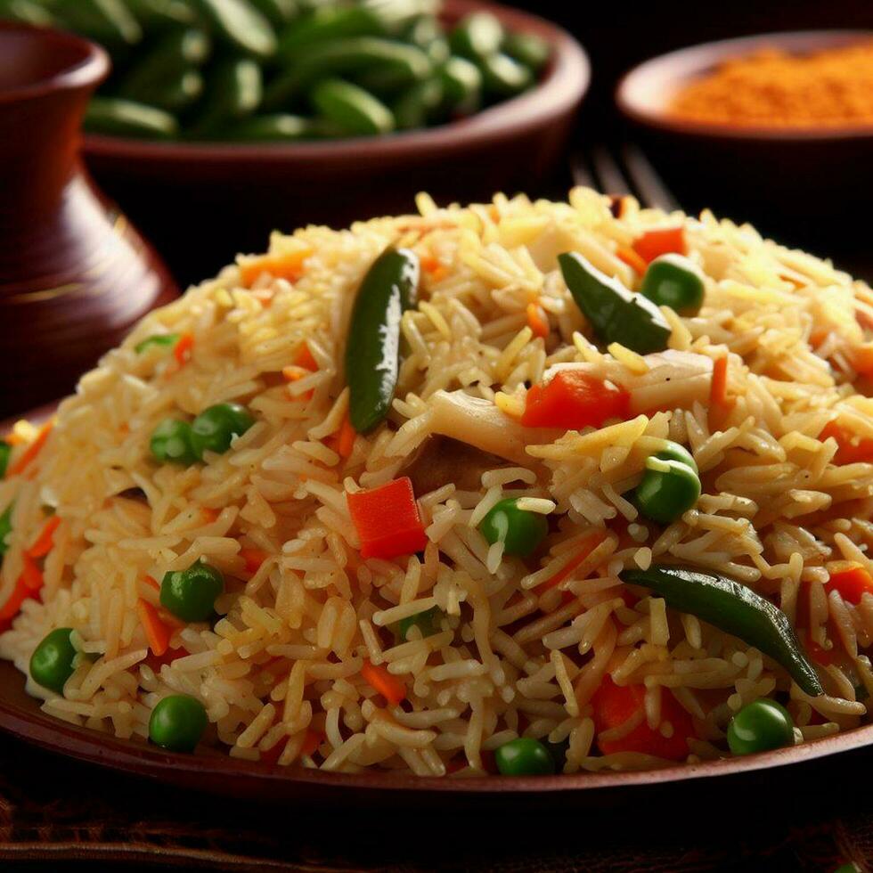 Tempting Biryani with Basmati Rice that was Absolutely Delicious by Generative AI photo