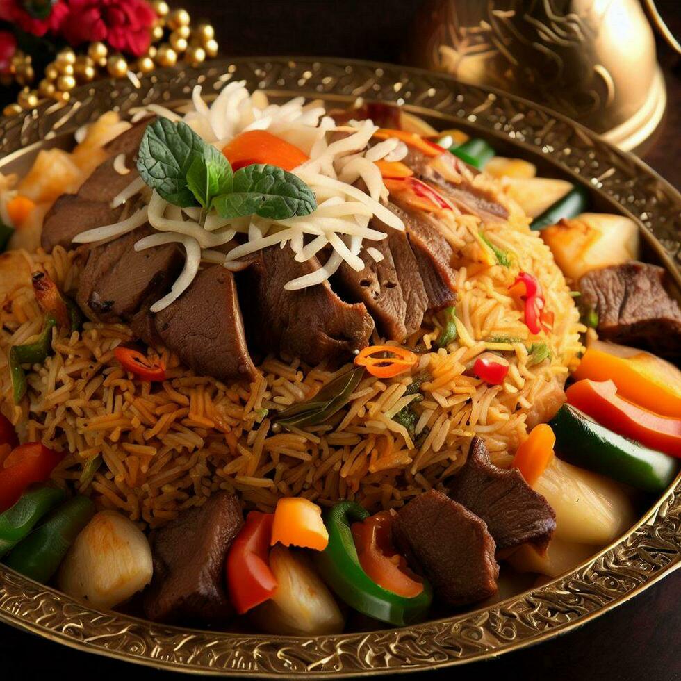 Tempting Biryani with Basmati Rice that was Absolutely Delicious by Generative AI photo