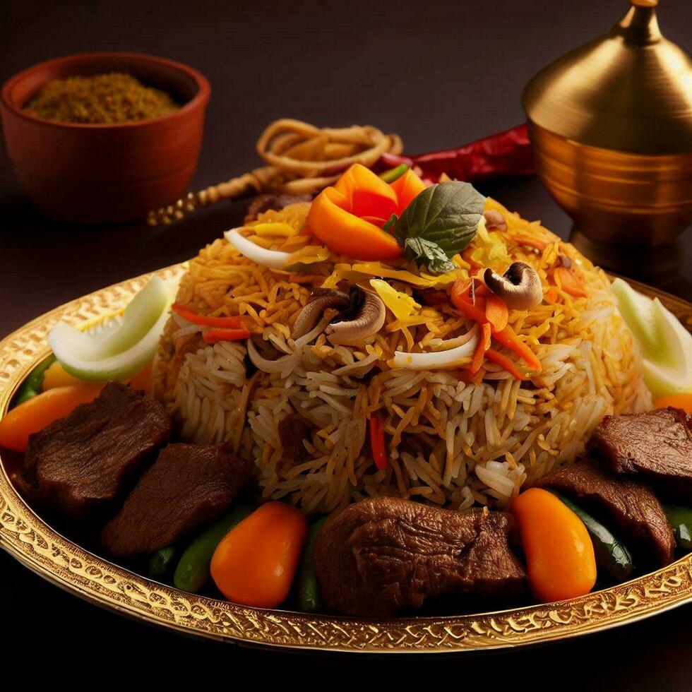 Tempting Biryani with Basmati Rice that was Absolutely Delicious by Generative AI photo