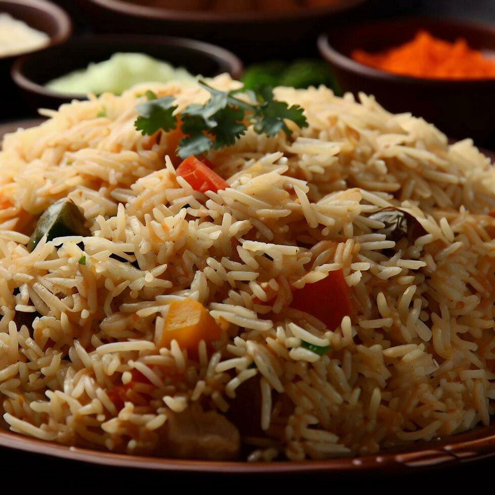 Aromatic Basmati Biryani Crafted with Generative AI photo