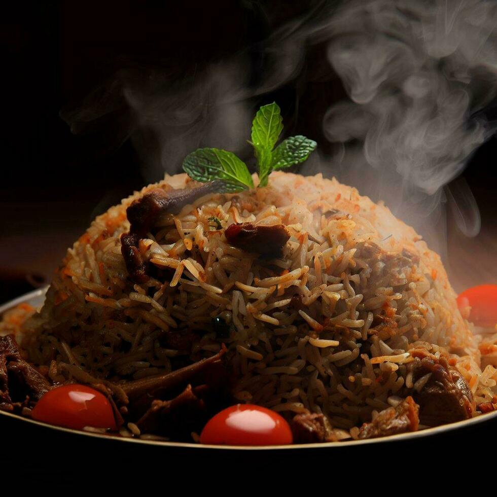 Flavorful and Tempting Basmati Biryani by Generative AI photo