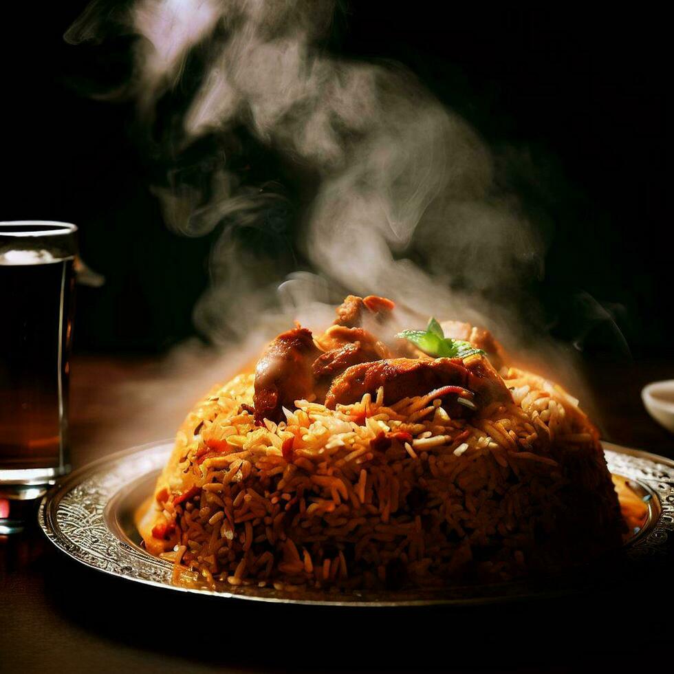 Flavorful and Tempting Basmati Biryani by Generative AI photo