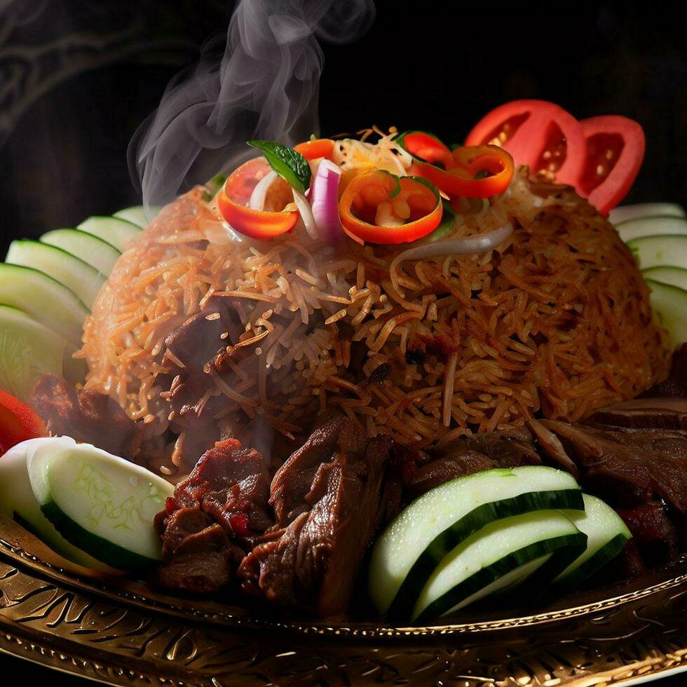 Flavorful and Tempting Basmati Biryani by Generative AI photo