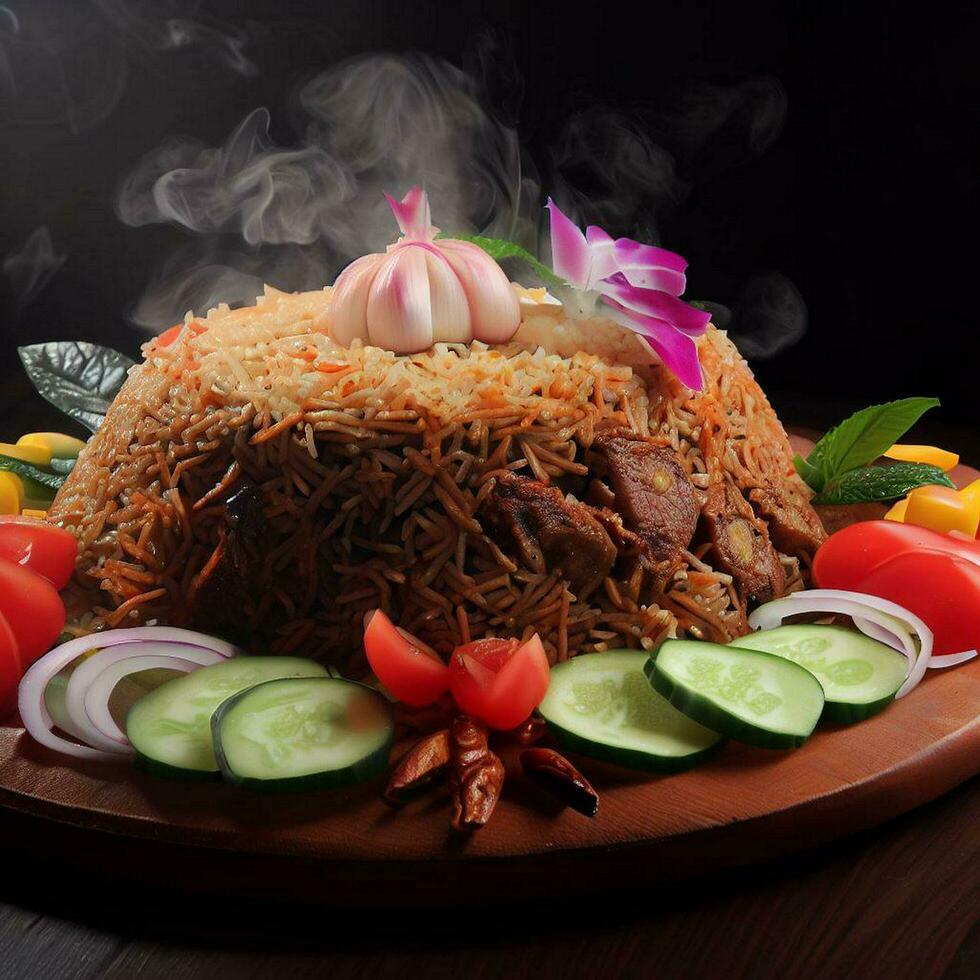 Flavorful and Tempting Basmati Biryani by Generative AI photo