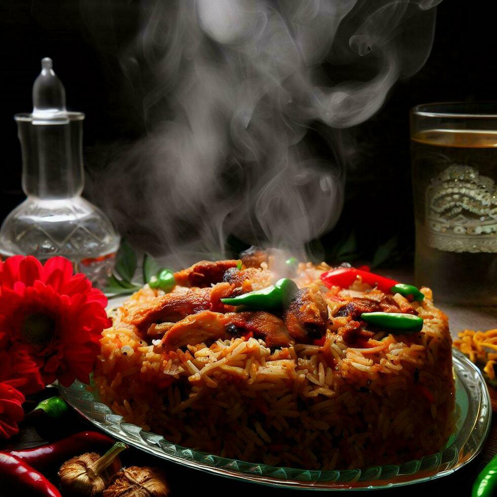 Flavorful and Tempting Basmati Biryani by Generative AI photo