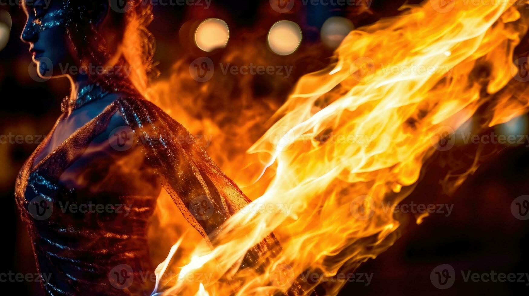 female dancer dancing with fire. Generative AI photo