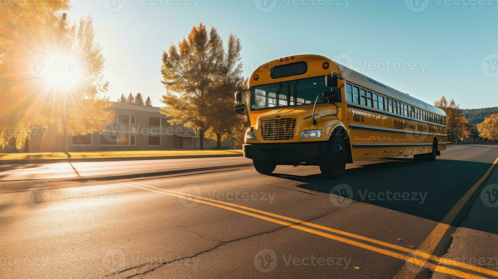 Bottom shot of a school bus. Generative AI photo