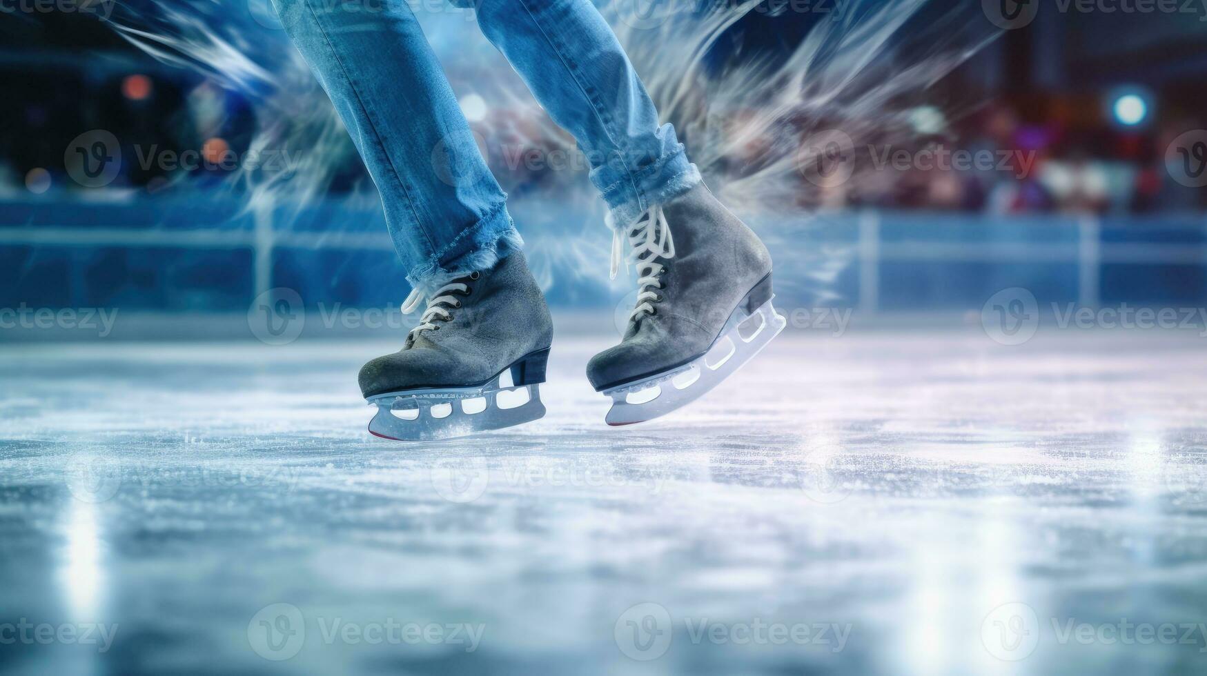 Close-up of an ice skater's feet. Generative AI photo