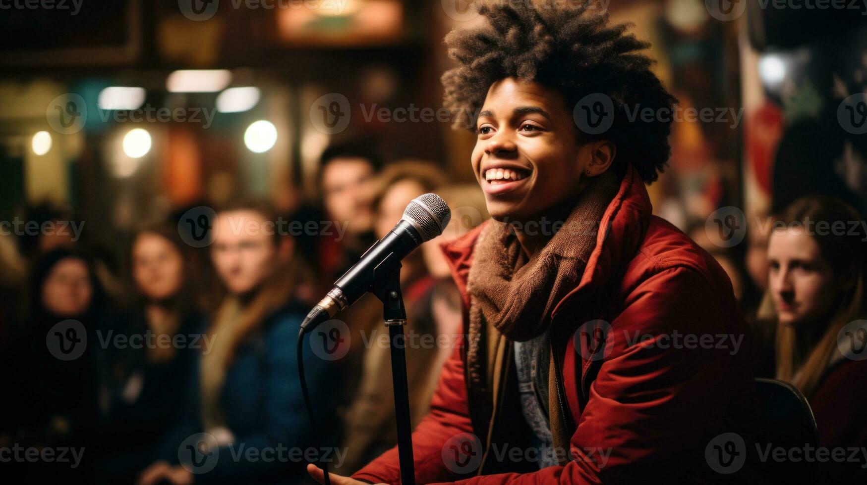 A singer singing in an underground bar. Generative AI photo