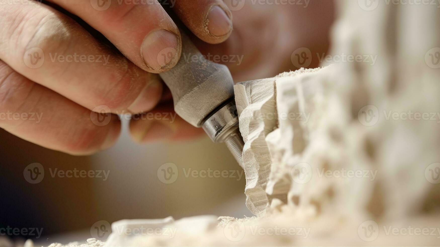 Close-up of a sculptor's hands carving marble. Generative AI photo