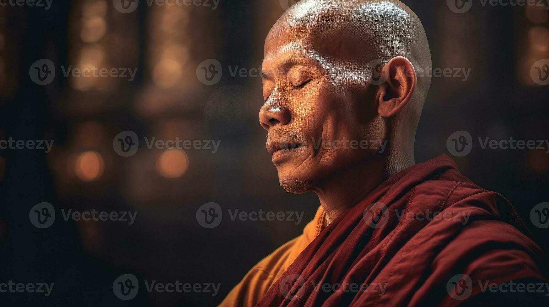 A monk meditates. Generative AI photo