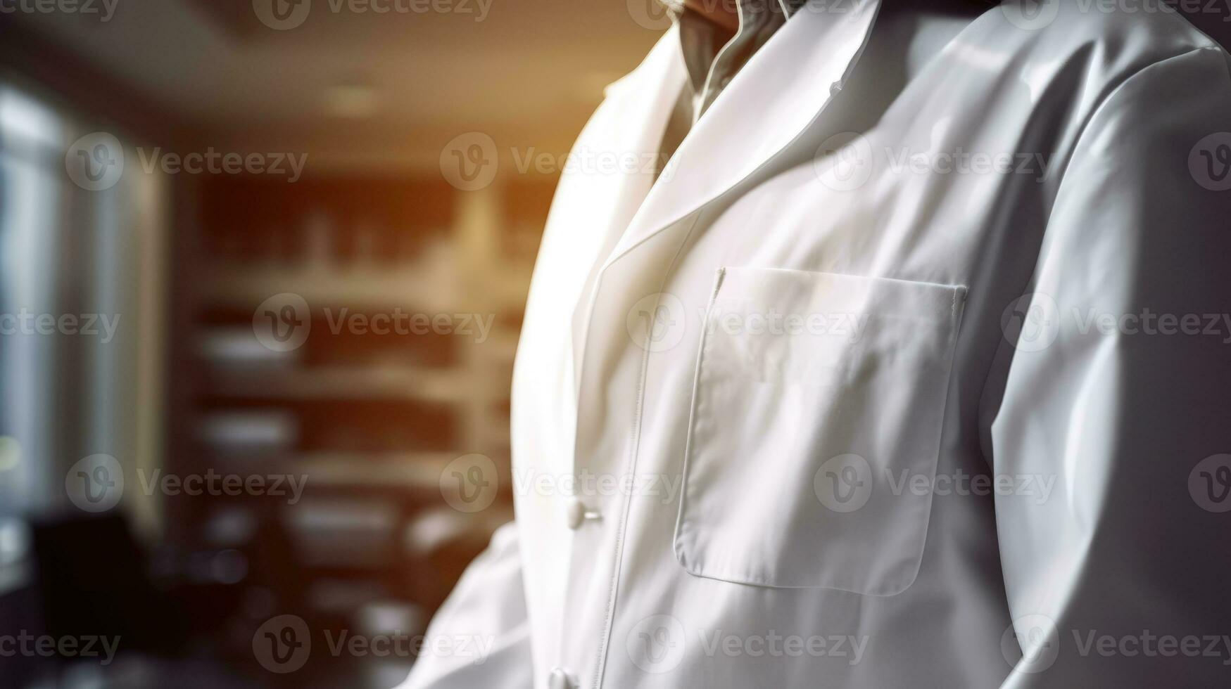 Close-up shot of a doctor in a white coat. Generative AI photo