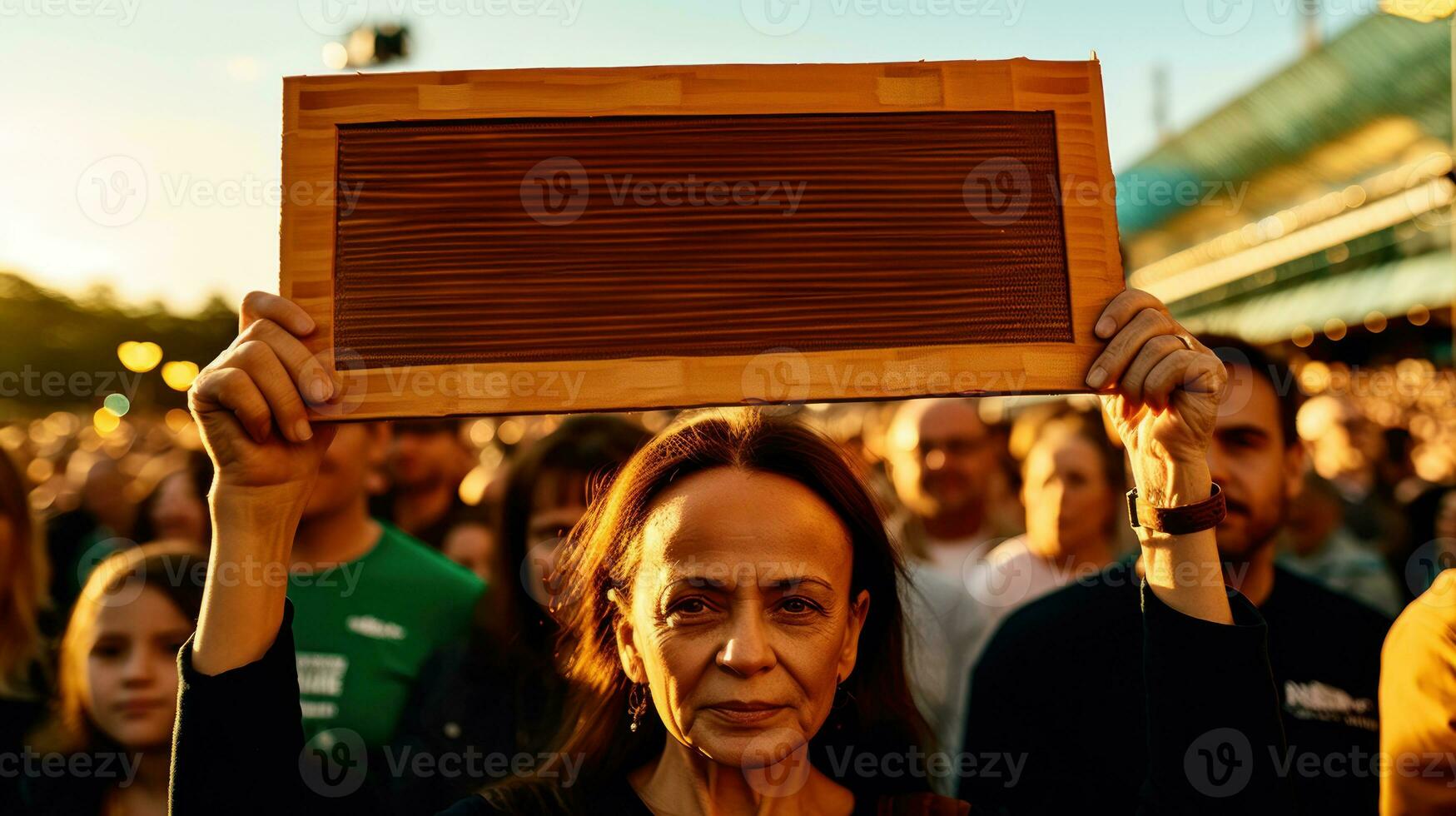 Activists holding cardboard banners. Generative AI photo