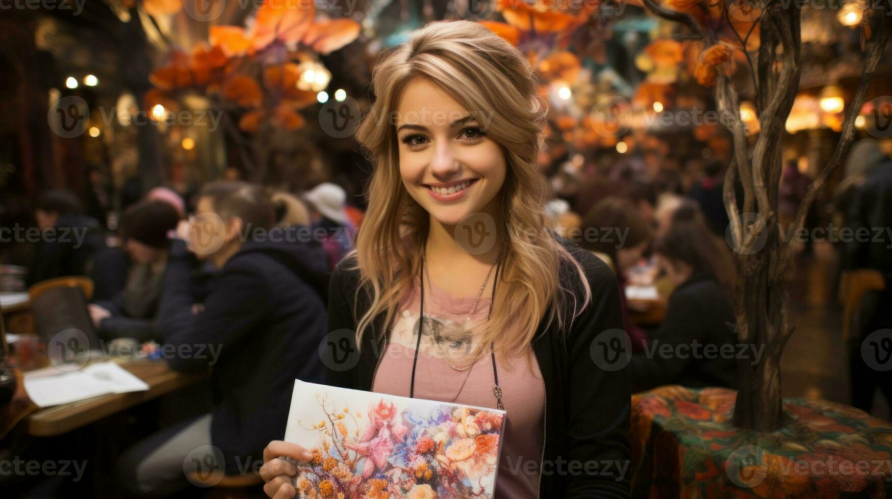 Artistic teenage girl holding a sketchbook.. Generative AI photo