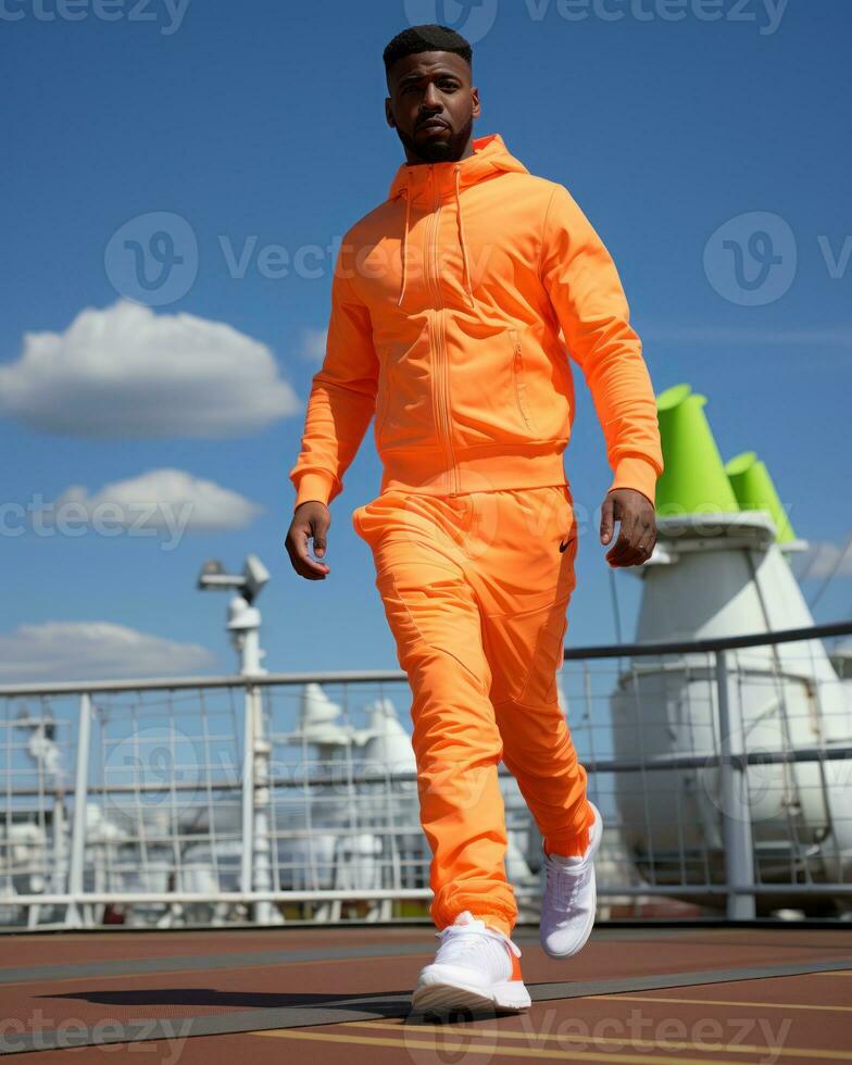 Athlete in a neon tracksuit with matching sneakers.. Generative AI photo