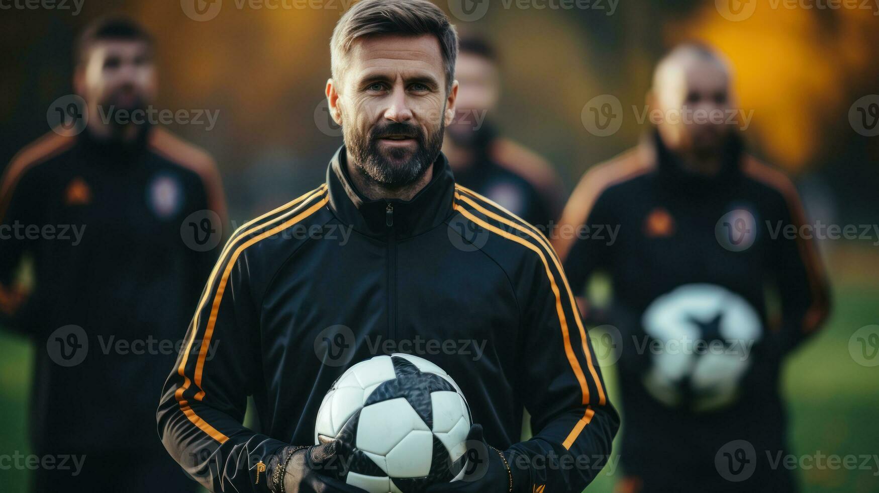 profesional fútbol americano jugador preparando para formación participación un fútbol pelota. generativo ai foto