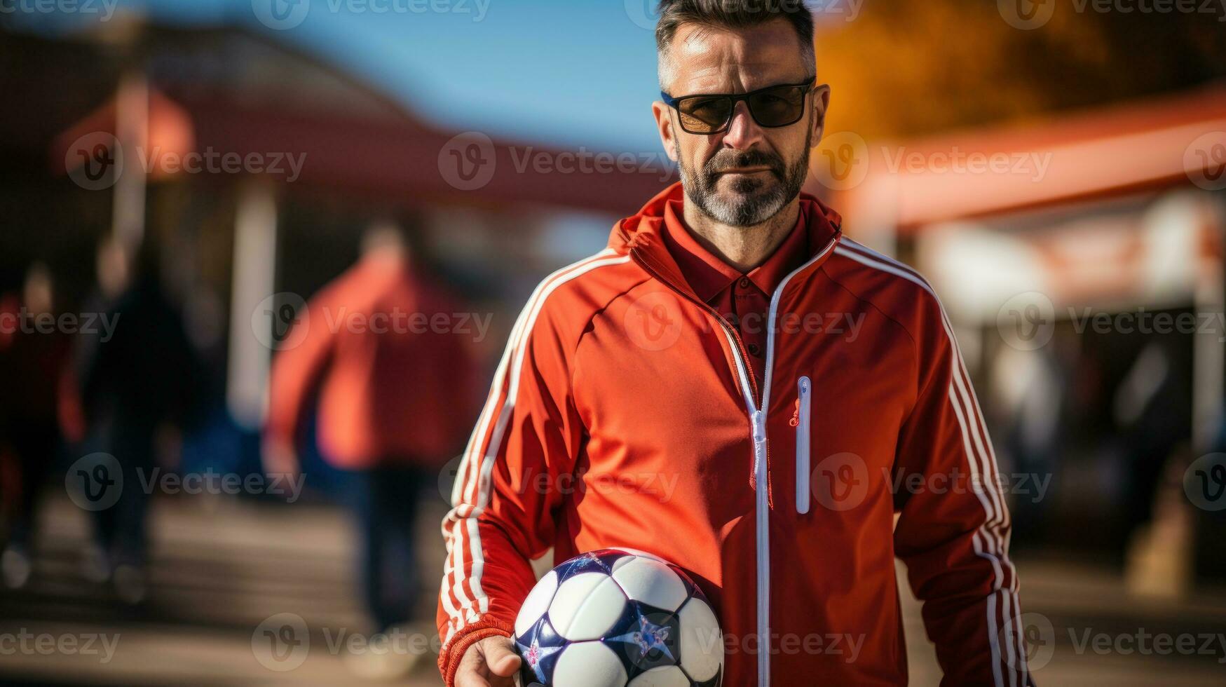 profesional fútbol americano jugador preparando para formación participación un fútbol pelota. generativo ai foto