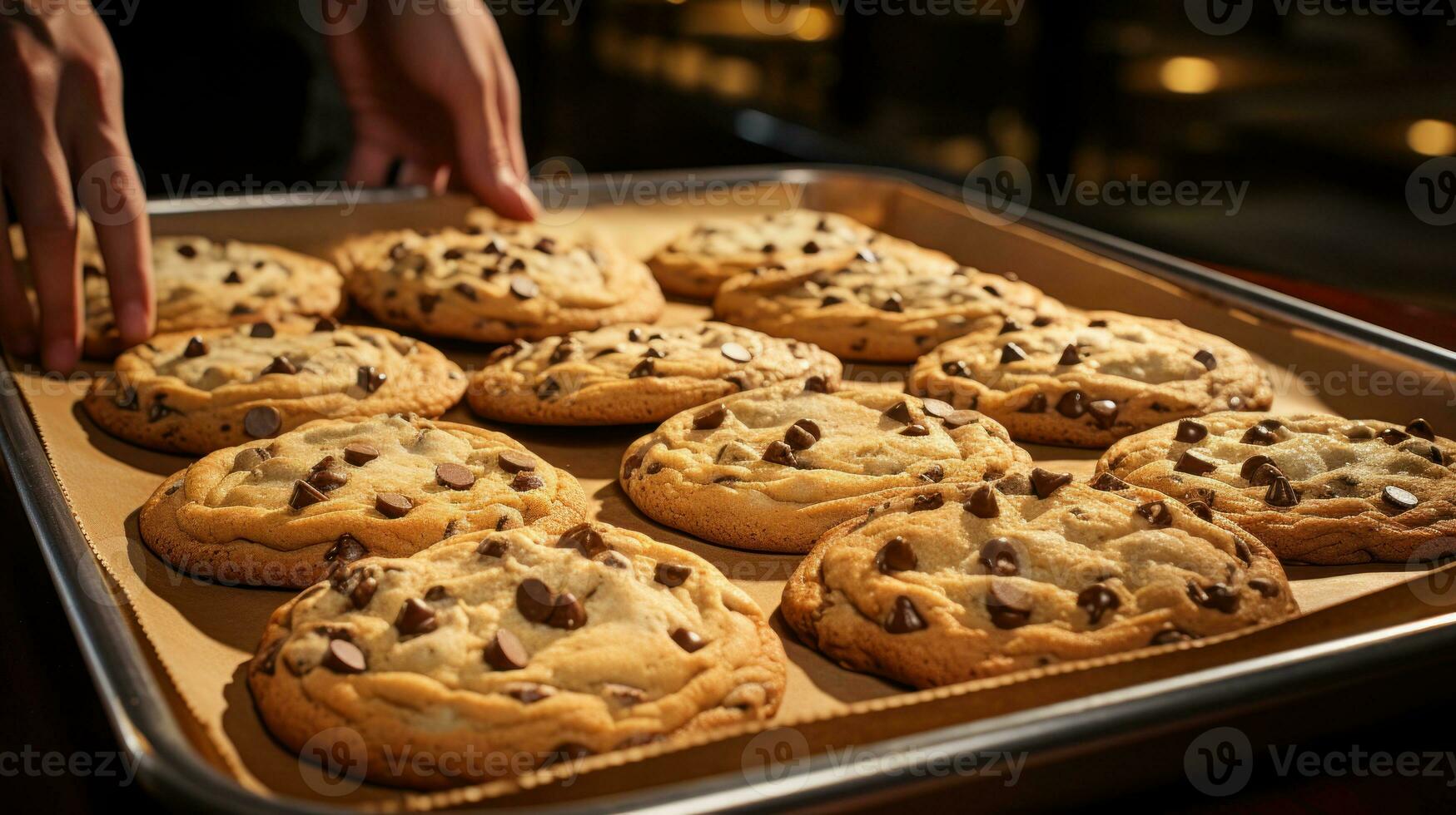 Baker posing with freshly baked cookies. Generative AI photo