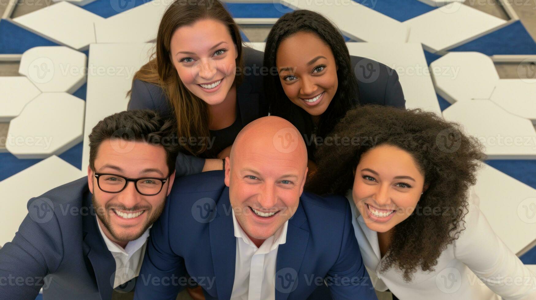 Business people taking selfies at work. Generative AI photo