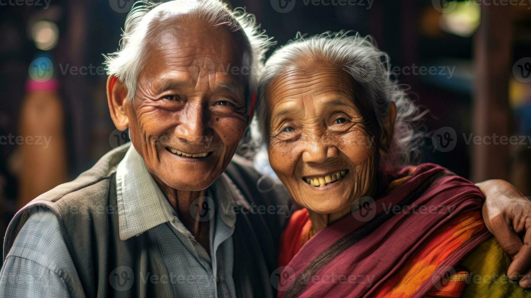 Happy indian senior couple. Generative AI photo
