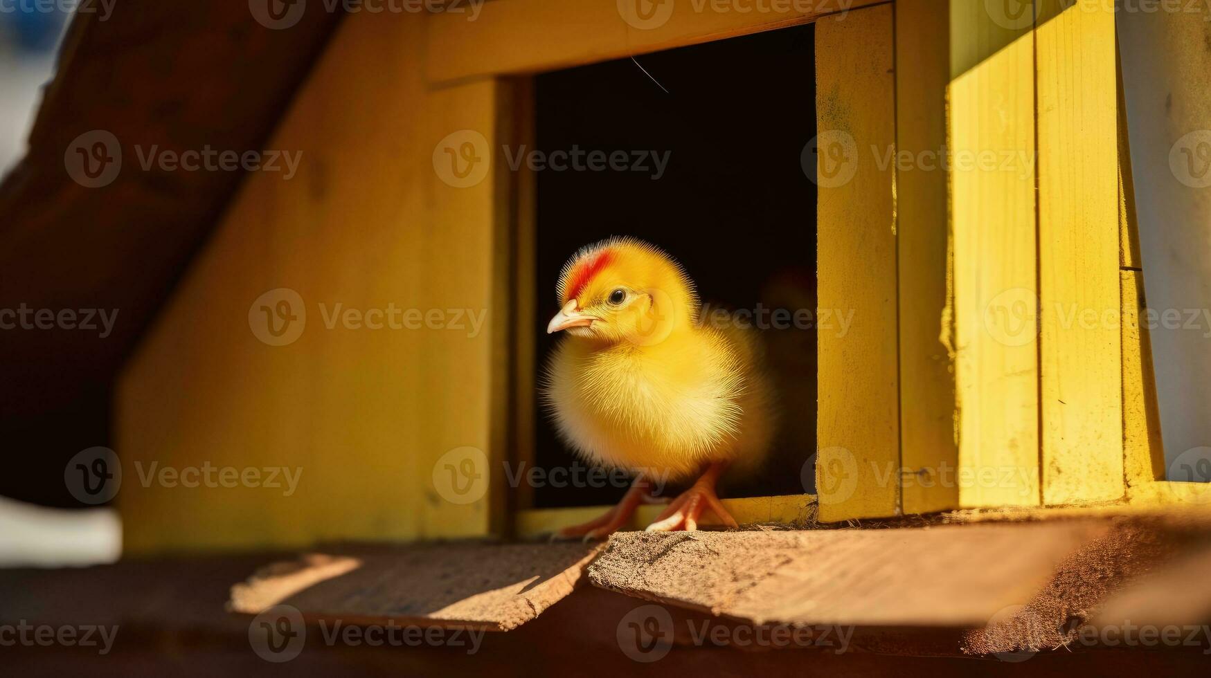 Coop with yellow chicks. Generative AI photo