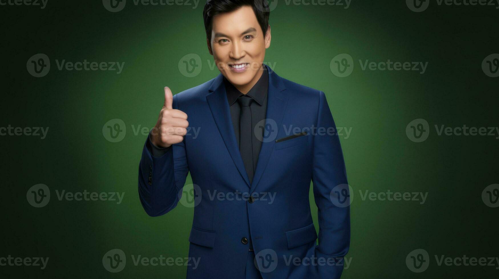 Laughing businessman making the okey sign with his fingers. Generative AI photo
