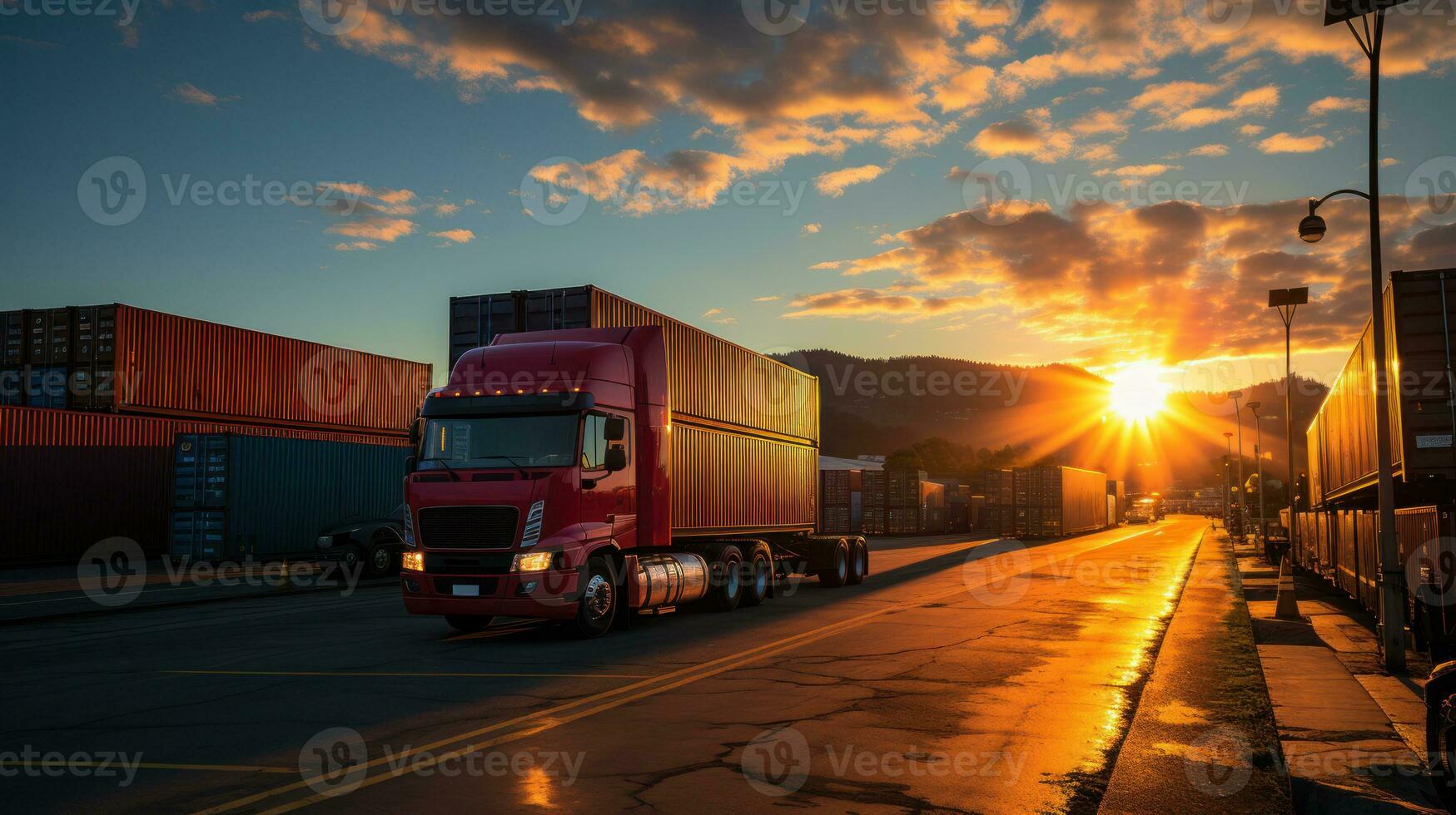 un camión esperando a el puerto. generativo ai foto