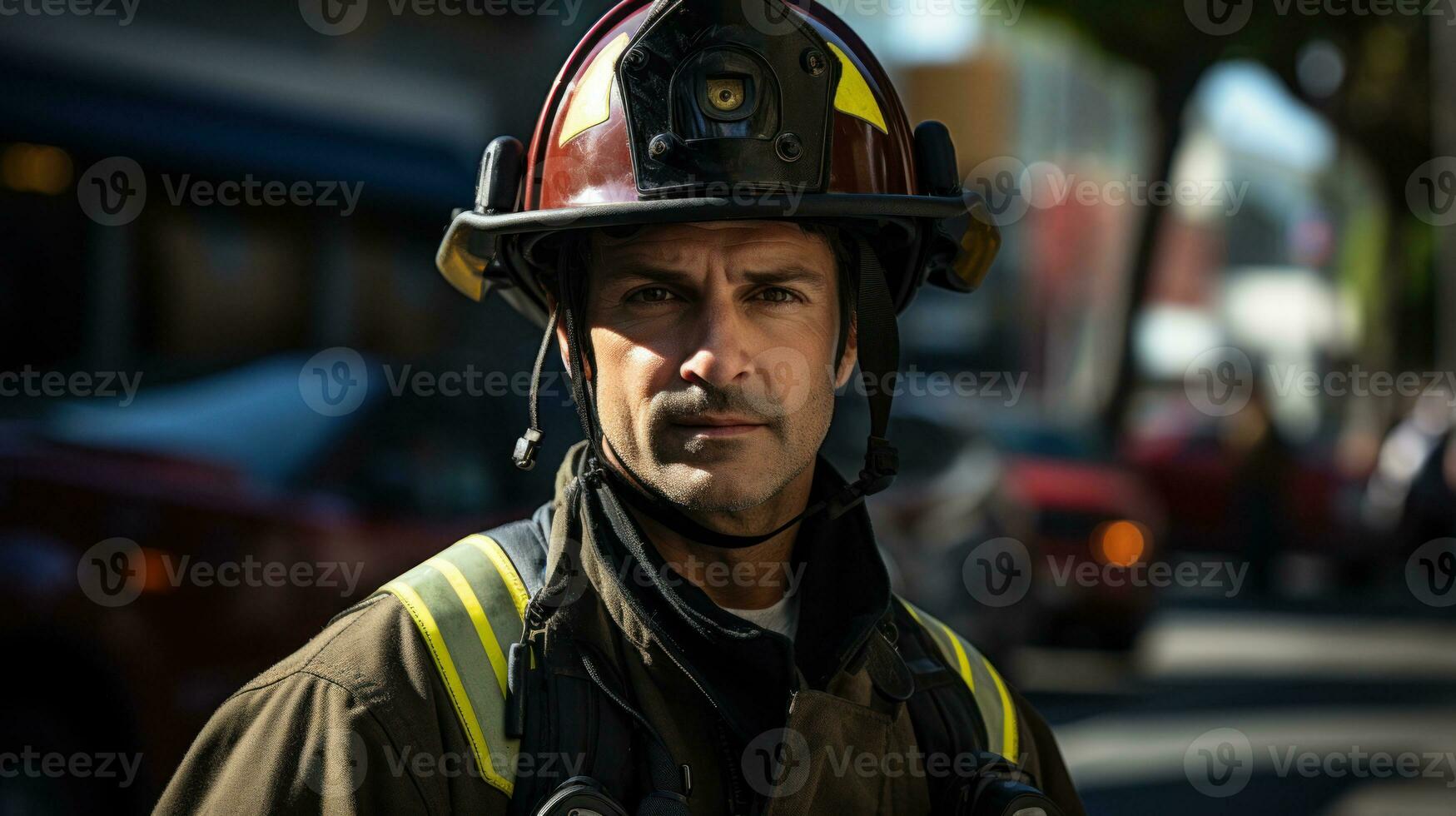 Male firefighter photo. Generative AI photo