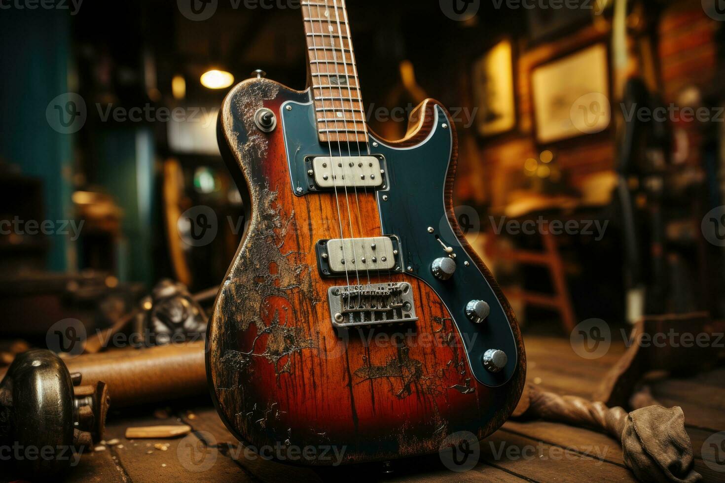 Full body, vibrant and detailed shot of a classic electric guitar. Generative AI photo