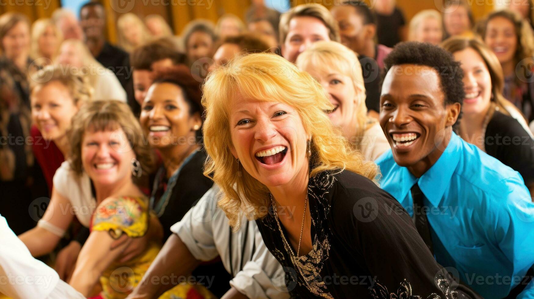 Diverse group of all ages engaged in dance or music, dynamically photographed to capture joy, movement, and rhythm.. Generative AI photo