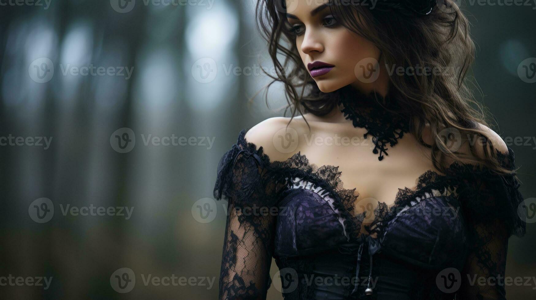 Gothic individual in a black corset and lace gloves.. Generative AI photo