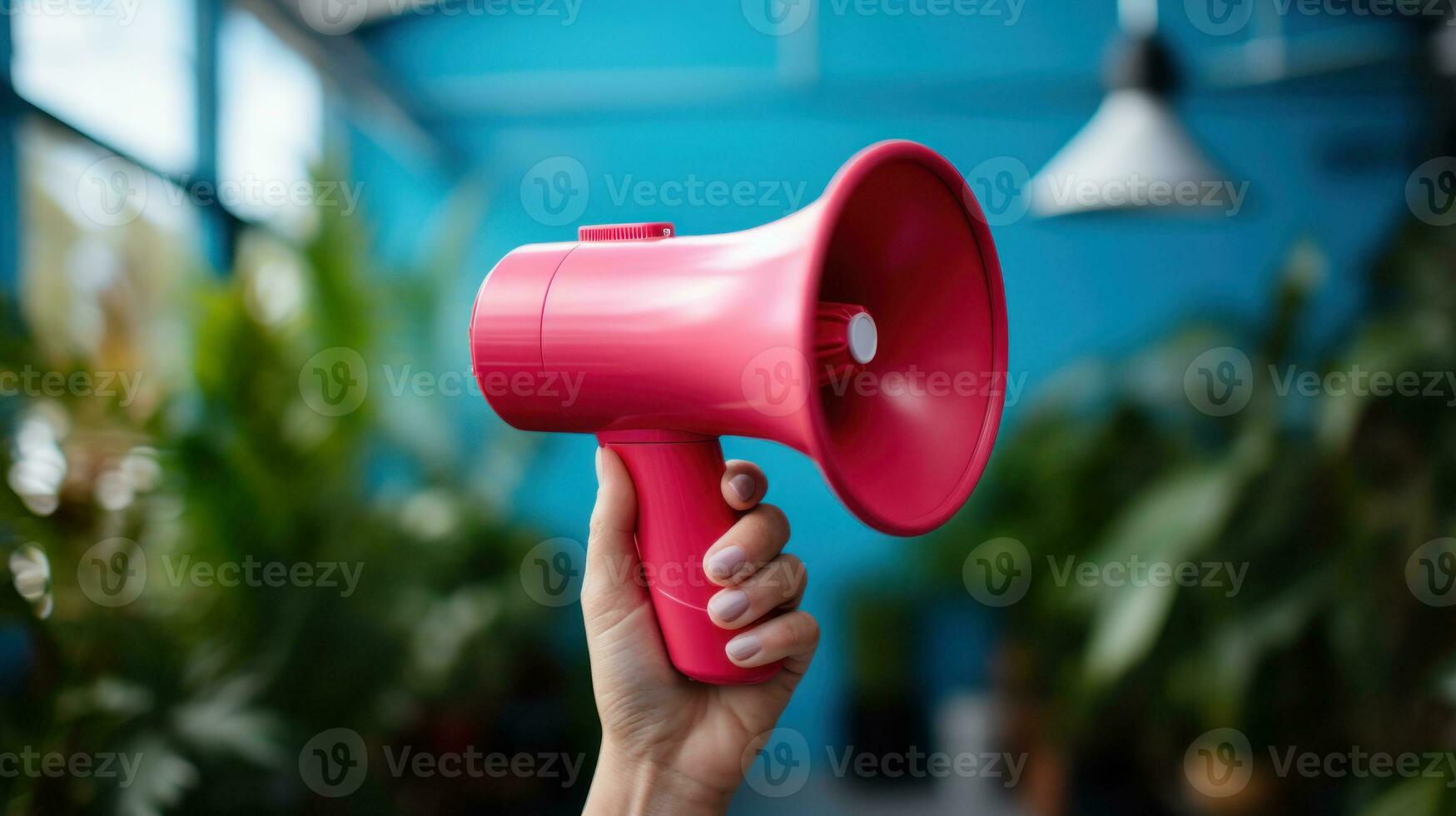 A woman holding a megaphone. Generative AI photo